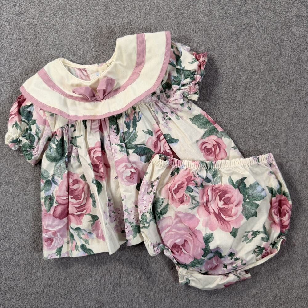Mothercare Vintage Baby Girl 0-6 Months Floral Dress & Bloomers Set Pink Rose
